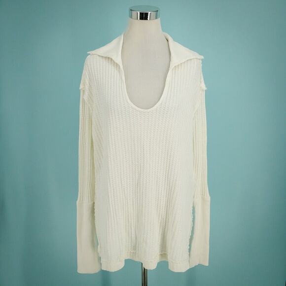 Free People Tops - Free People Size Small S Ivory Bone Raymond Thermal Waffle Collar Oversize Top